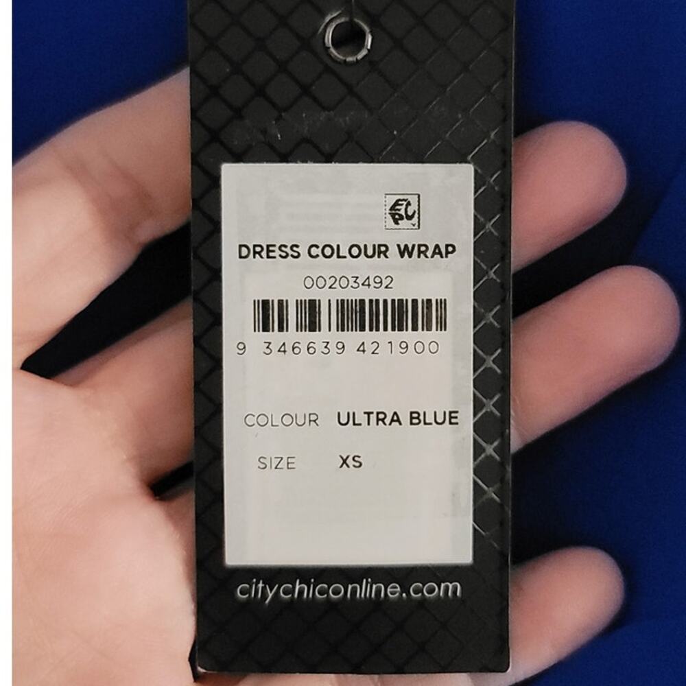 City Chic Draped Faux Wrap Dress Ultra Blue XS 14 NEW - Picture 7 of 11
